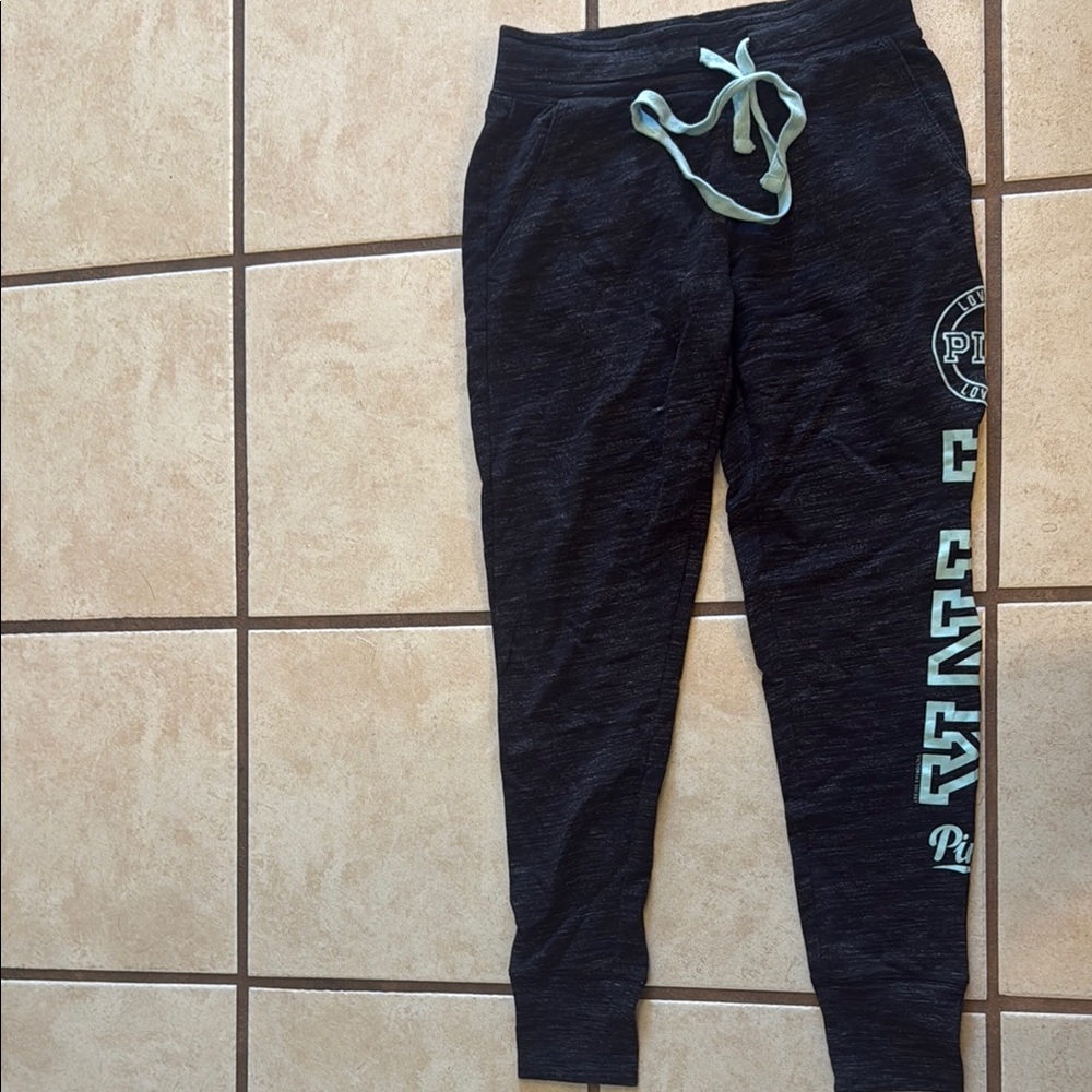PINK Victoria's Secret Black and Green Jogger Sweatpants